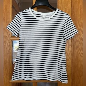H&M Striped Crew Neck T-Shirt in White & Blue
